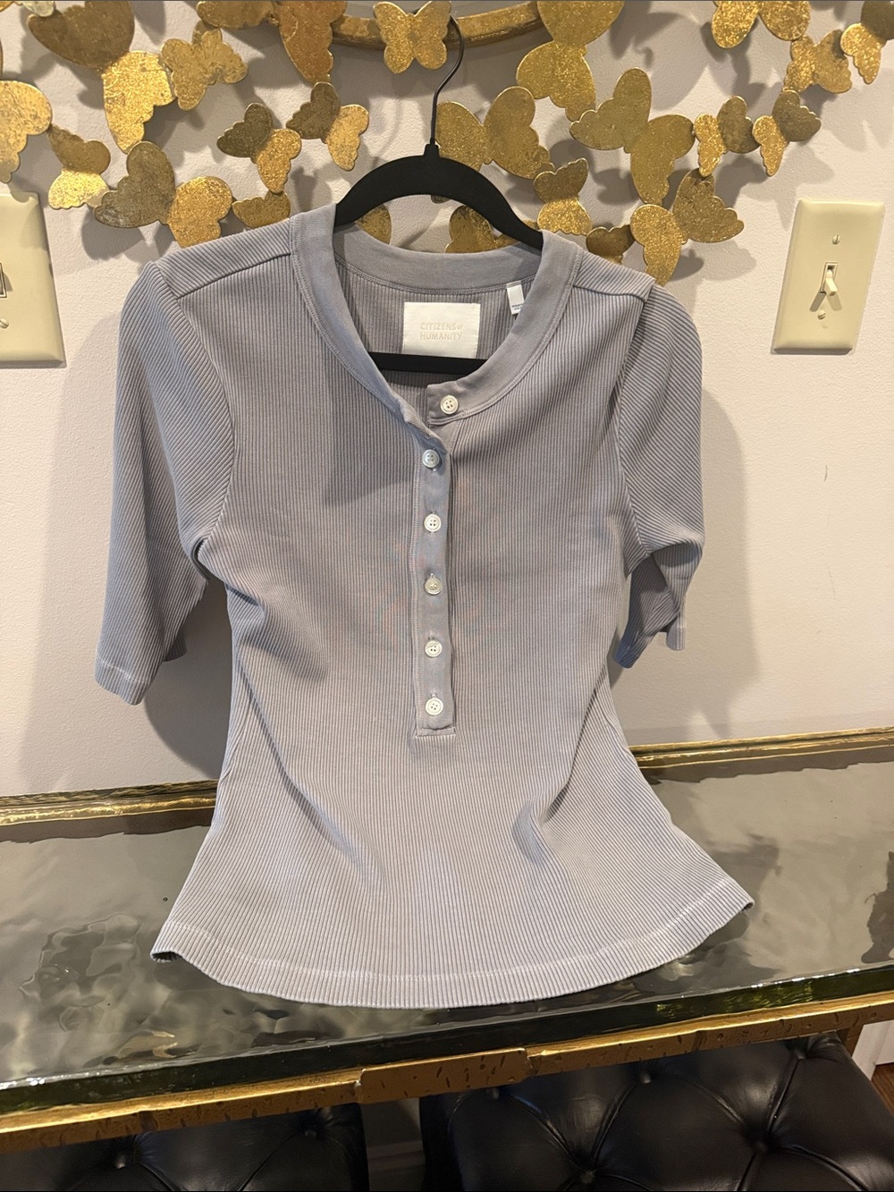 Citizens of Humanity grey ribbed Henley Top size XL but fits like m/l